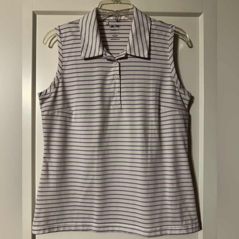 Adidas Lavender and White Striped sleeveless Golf Polo